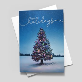 Pastel Lit Tree Holiday Card