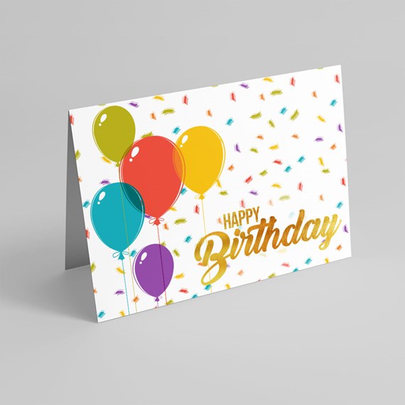 Birthday card with balloons and confetti