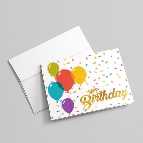 birthday card with balloons and confetti