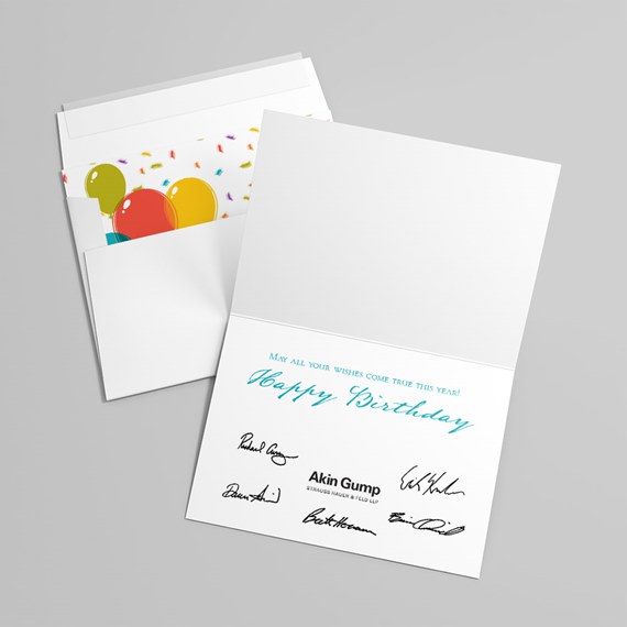colorful birthday greeting card with balloons and confetti
