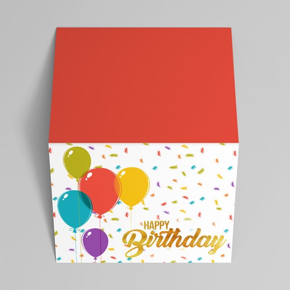 colorful birthday design with balloons and confetti