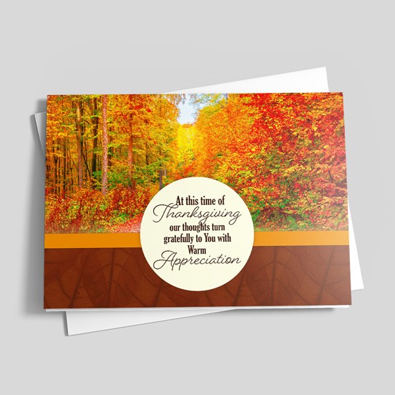 autumn themed greeting card with scenic design and text area