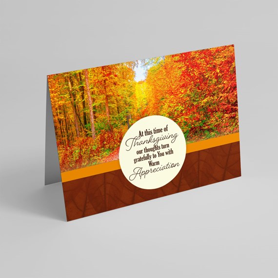 greeting card with autumn landscape and text area