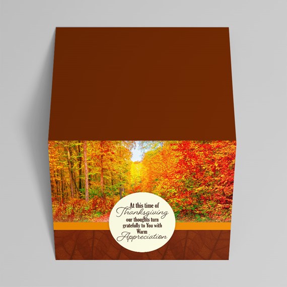decorative box with autumn landscape and text area