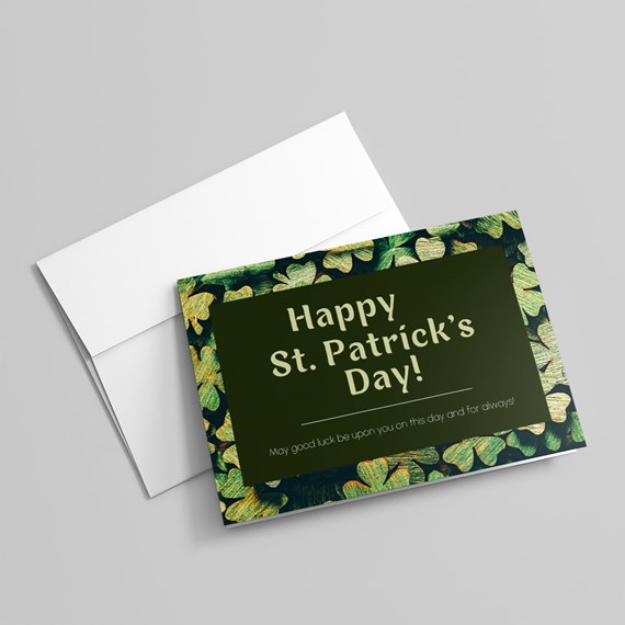 greeting card with shamrocks and customizable text area