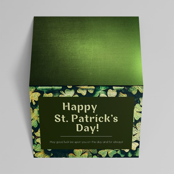 green box with shamrock design and text