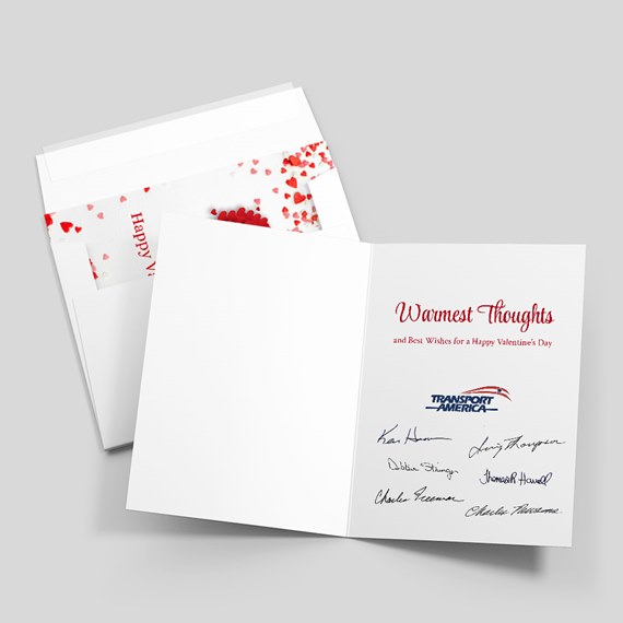 greeting card with heart design, customizable text area, logo placeholder