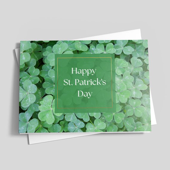 green card with shamrock leaves and text area