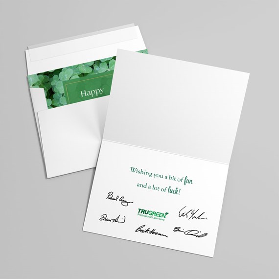 greeting card with clover pattern and customizable text area