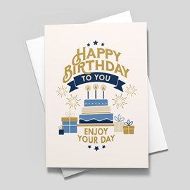 Golden Cake Birthday Card