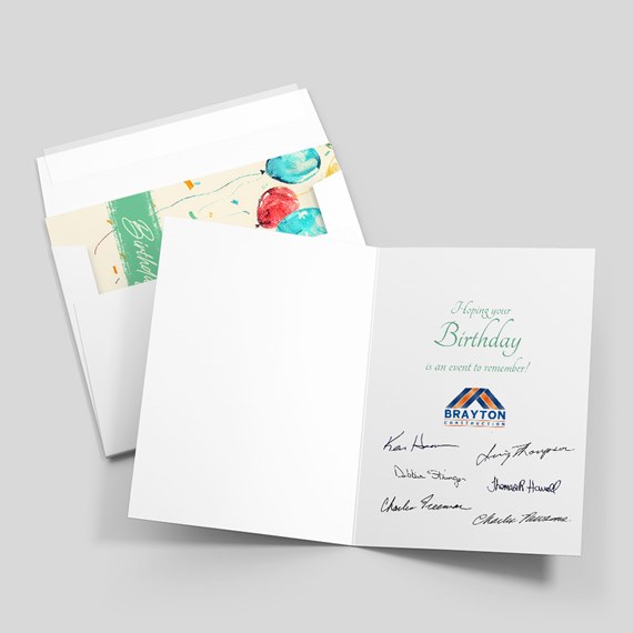 birthday card with balloon design and customizable text area