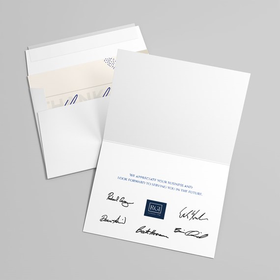 folded card with customizable text area and printed signatures