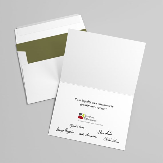 greeting card with message and logo