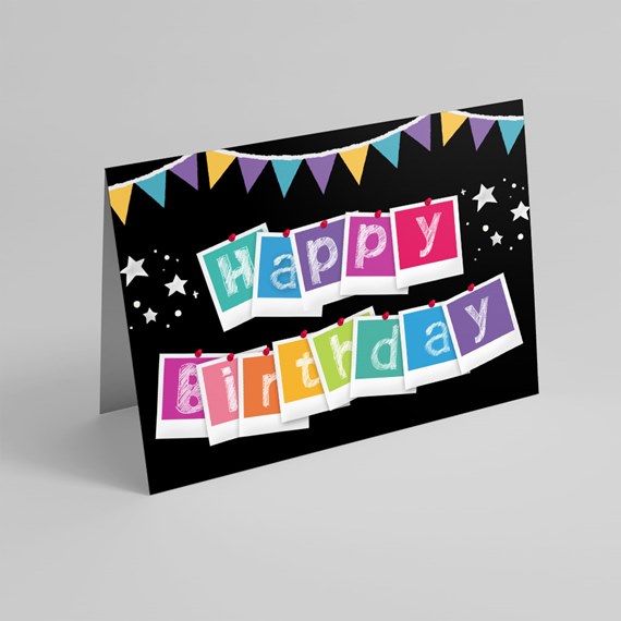colorful birthday card with photo frames and stars