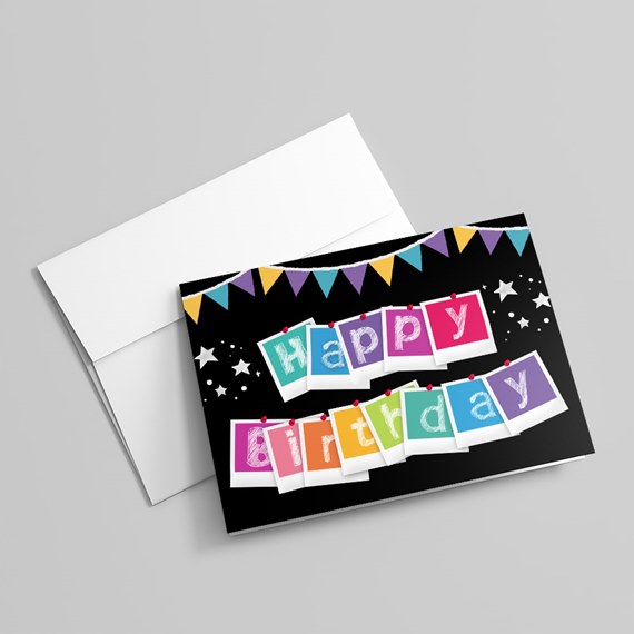 birthday card with bunting and colorful text