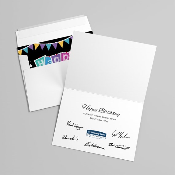 birthday card with colorful flags and customizable text area