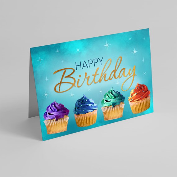 birthday card with cupcakes and text