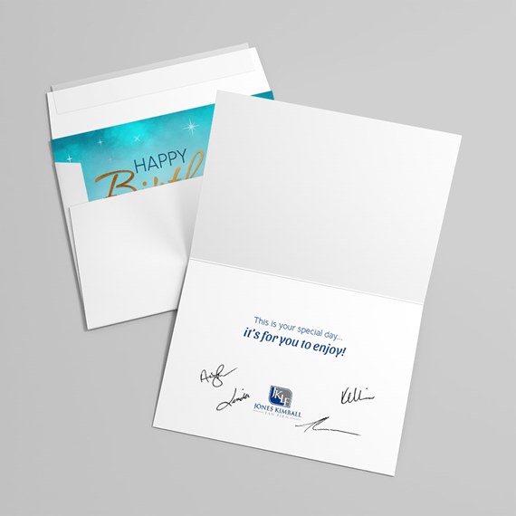 greeting card with birthday design and message