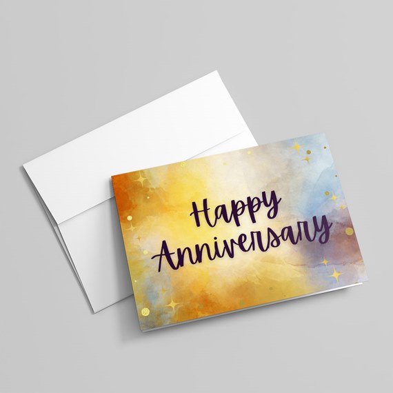 anniversary greeting card with colorful background and text
