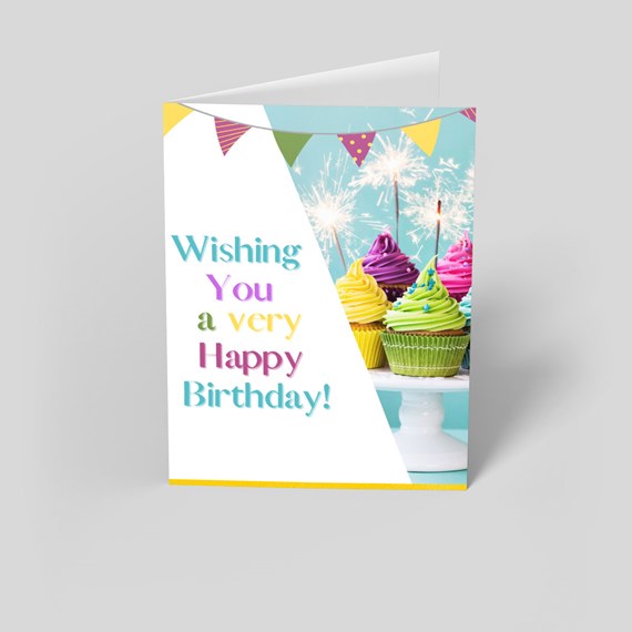 birthday card with cupcakes and colorful text