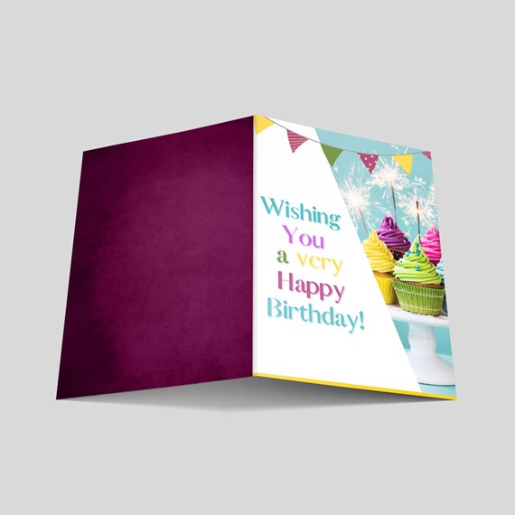 birthday card with cupcakes and colorful text
