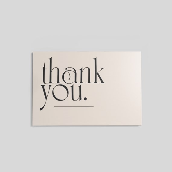 thank you postcard with bold typography and line