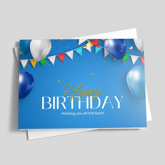 birthday card with balloons and bunting