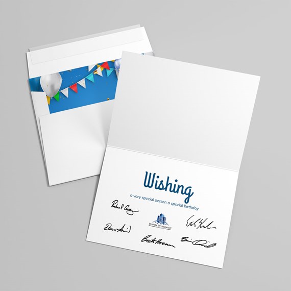 birthday card with customizable text area and photo area