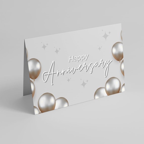 anniversary greeting card with balloons and sparkles