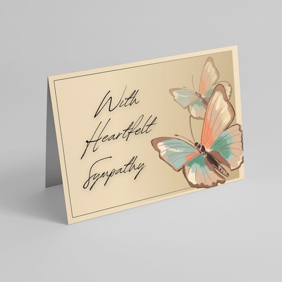 sympathy card with butterflies and text area