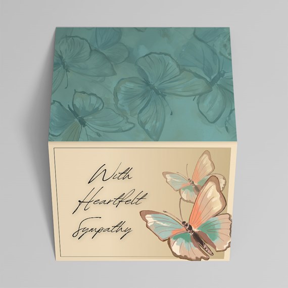 sympathy card with butterfly illustrations and floral background