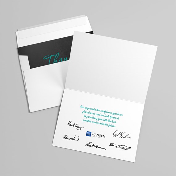thank you card with white envelope