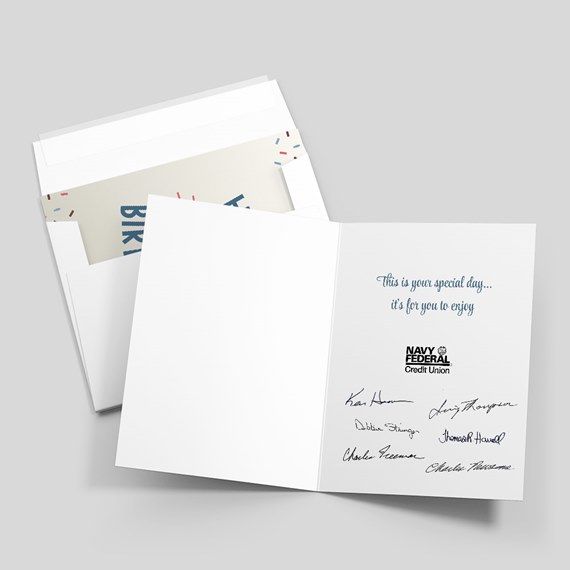 greeting card with customizable text area and colorful interior