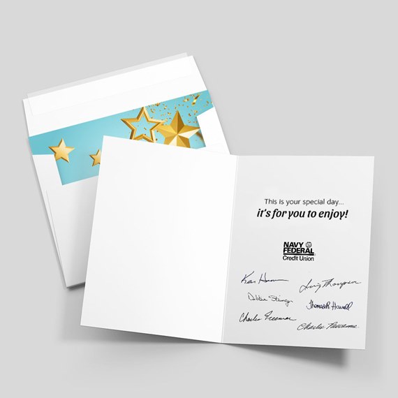 greeting card with stars and customizable text area