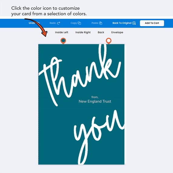 thank you card with teal background and white cursive text