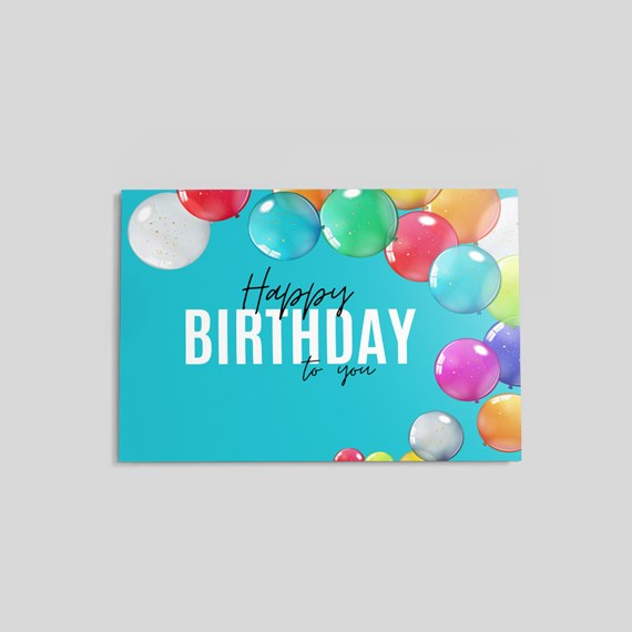 birthday card with colorful balloons and text
