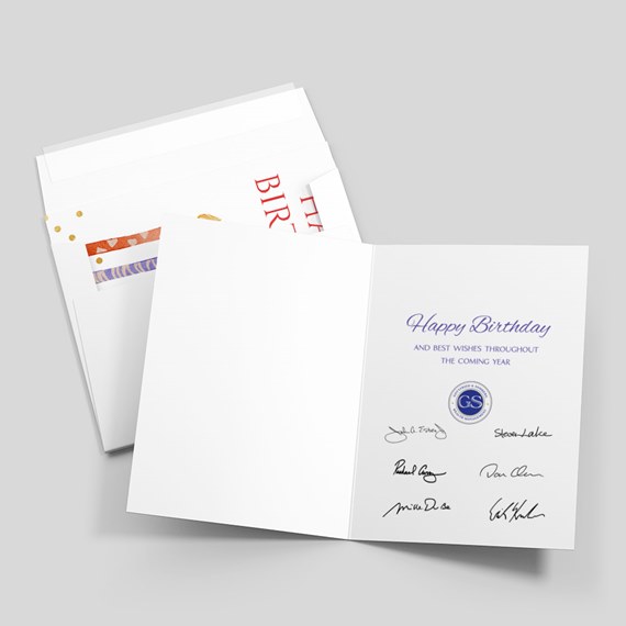 greeting card with happy birthday message and signatures