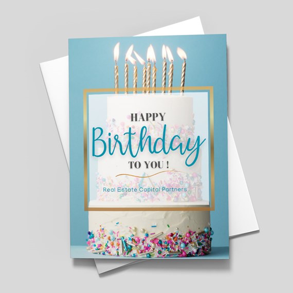 birthday card with cake and candles, customizable text area