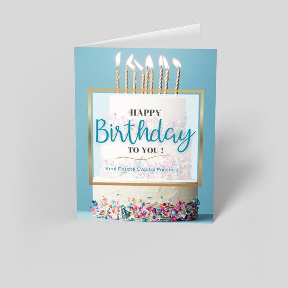 birthday card with cake and candles, customizable text area