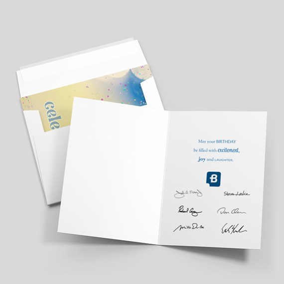 birthday card with text and colorful envelope interior