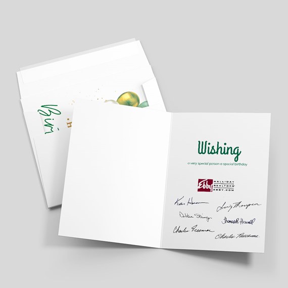 greeting card with decorative elements and signatures