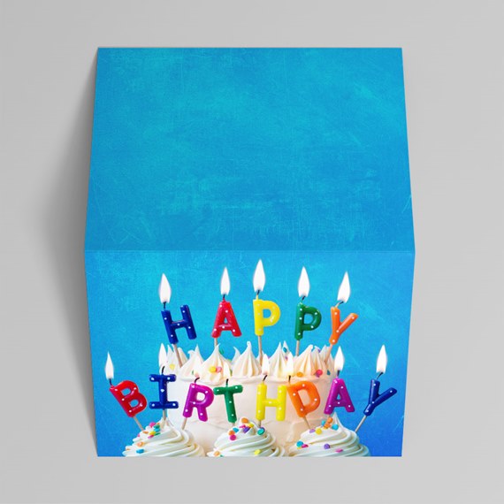 birthday card with colorful candles and blue background