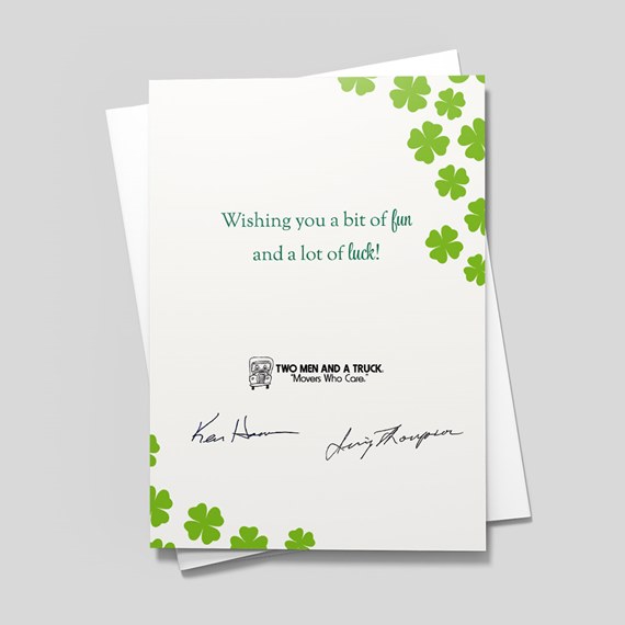 greeting card with clover design and customizable text area