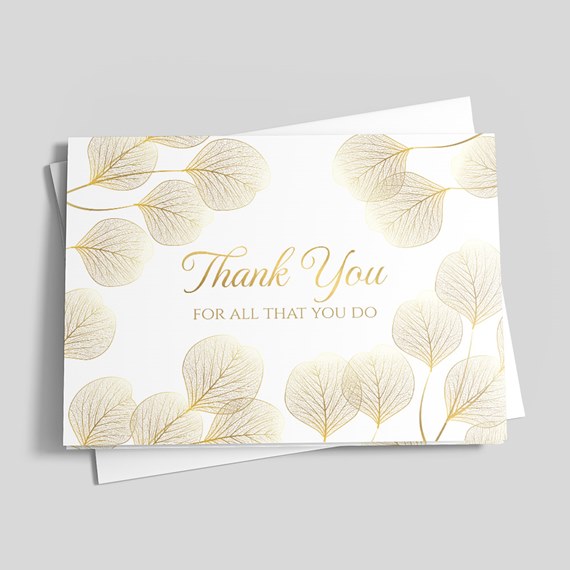 thank you card with gold leaf design and customizable text area