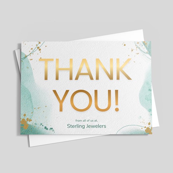 thank you card with watercolor design and photo placeholder