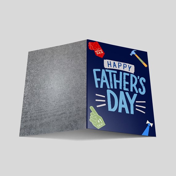 Father's Day card design with playful graphics and text