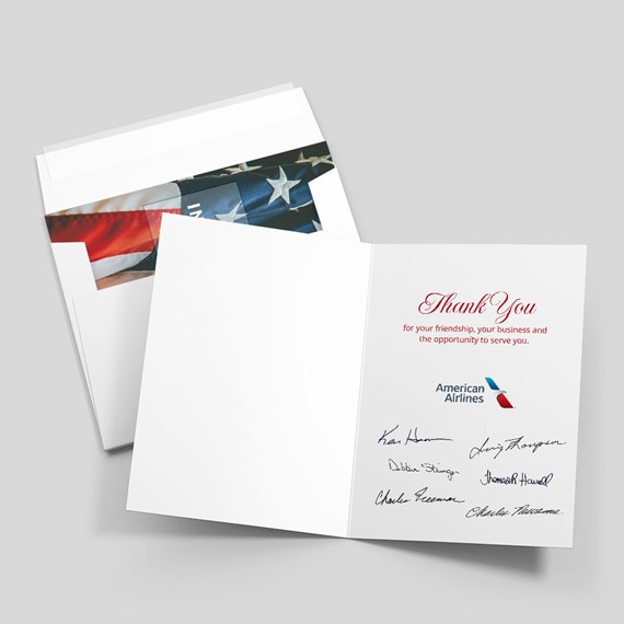 thank you card with signatures and American Airlines logo