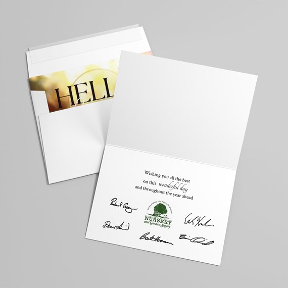 greeting card with customizable text area and logo placeholder