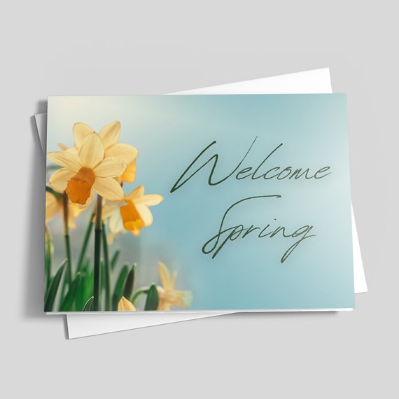 spring greeting card with daffodils and customizable text area