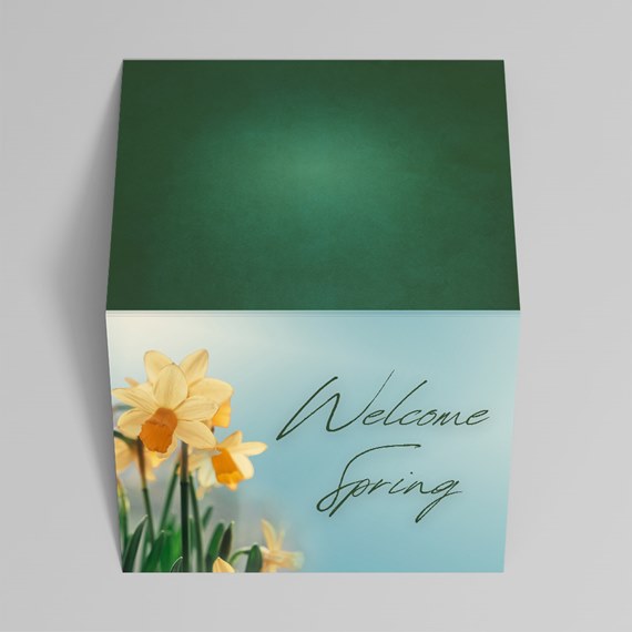 cube design with flowers and text